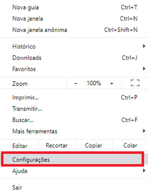 Menu de configurações